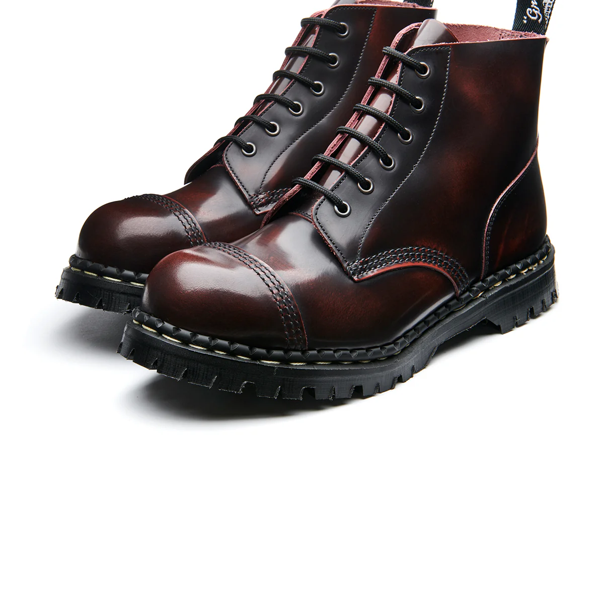 Burgundy Rub-Off 6 Eye Steel Toe Capped Derby Boot - Image 3