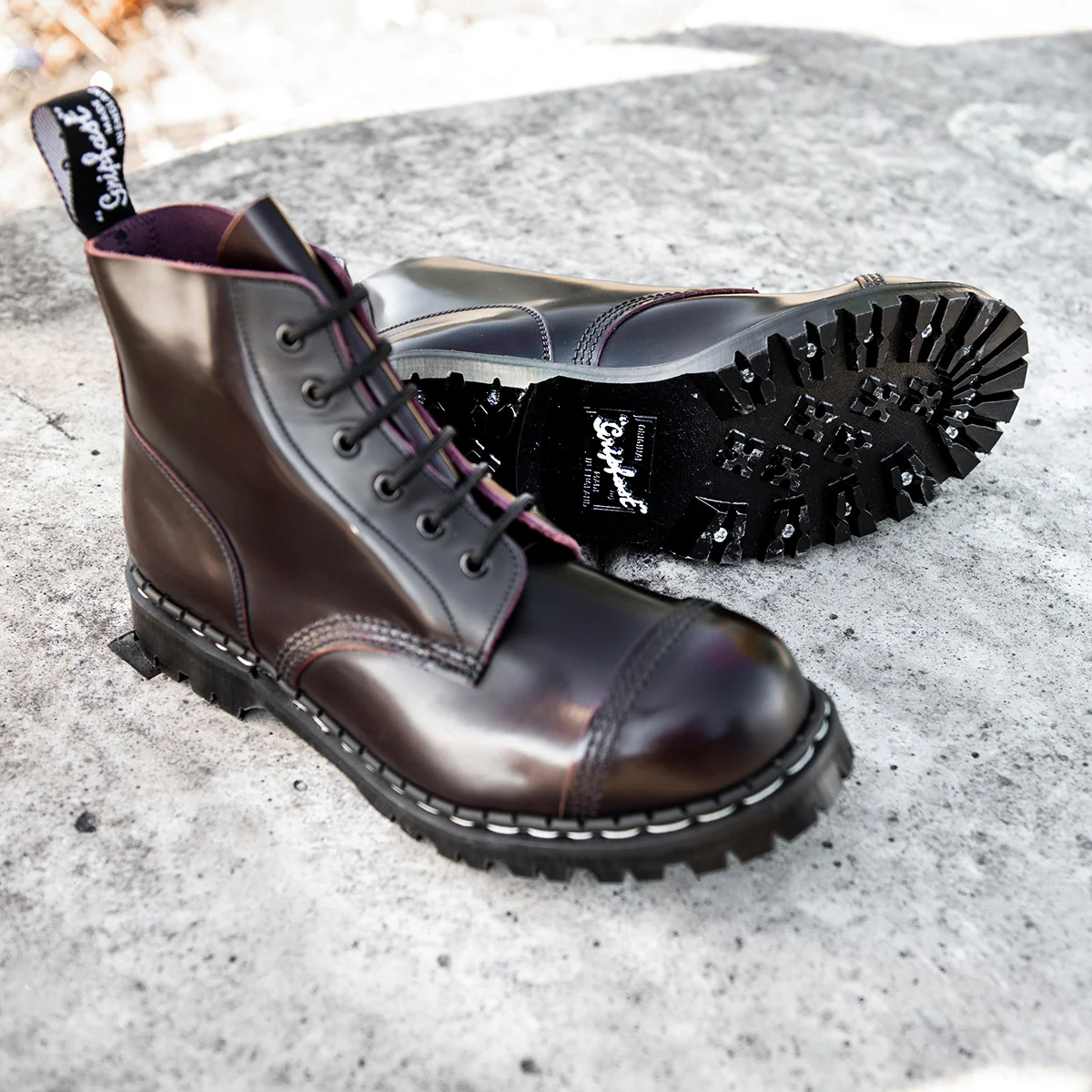 Burgundy Rub-Off 6 Eye Steel Toe Capped Derby Boot - Image 4