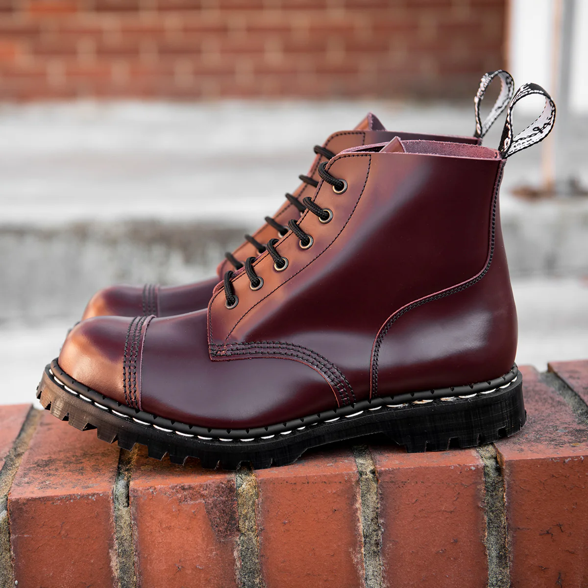 Oxblood Hi-Shine 6 Eye Steel Toe Capped Derby Boot - Image 5
