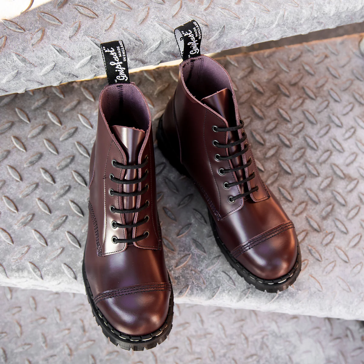 Oxblood Hi-Shine 6 Eye Steel Toe Capped Derby Boot - Image 6