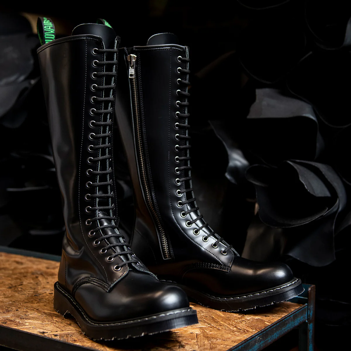 Black Hi-Shine 20 Eye Zip Derby Boot - Image 6