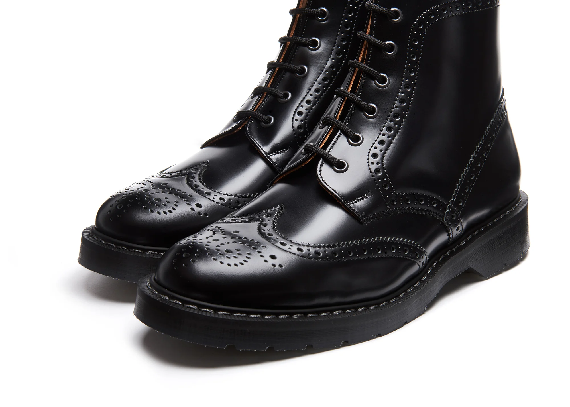 Black Hi-Shine 6 Eye Brogue Boot - Image 3