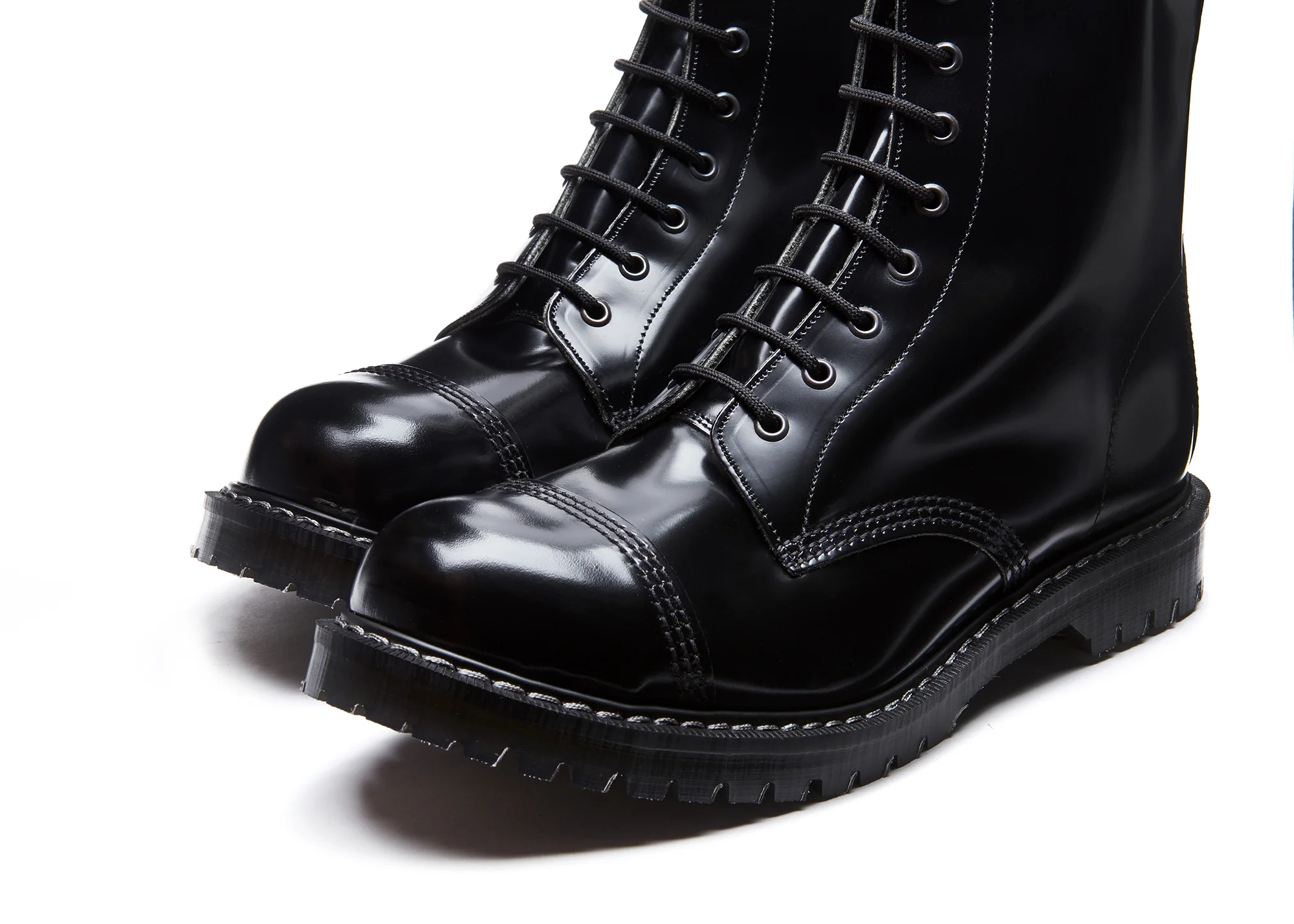 Black Hi-Shine 8 Eye Steel Toe Derby Boot - Image 3