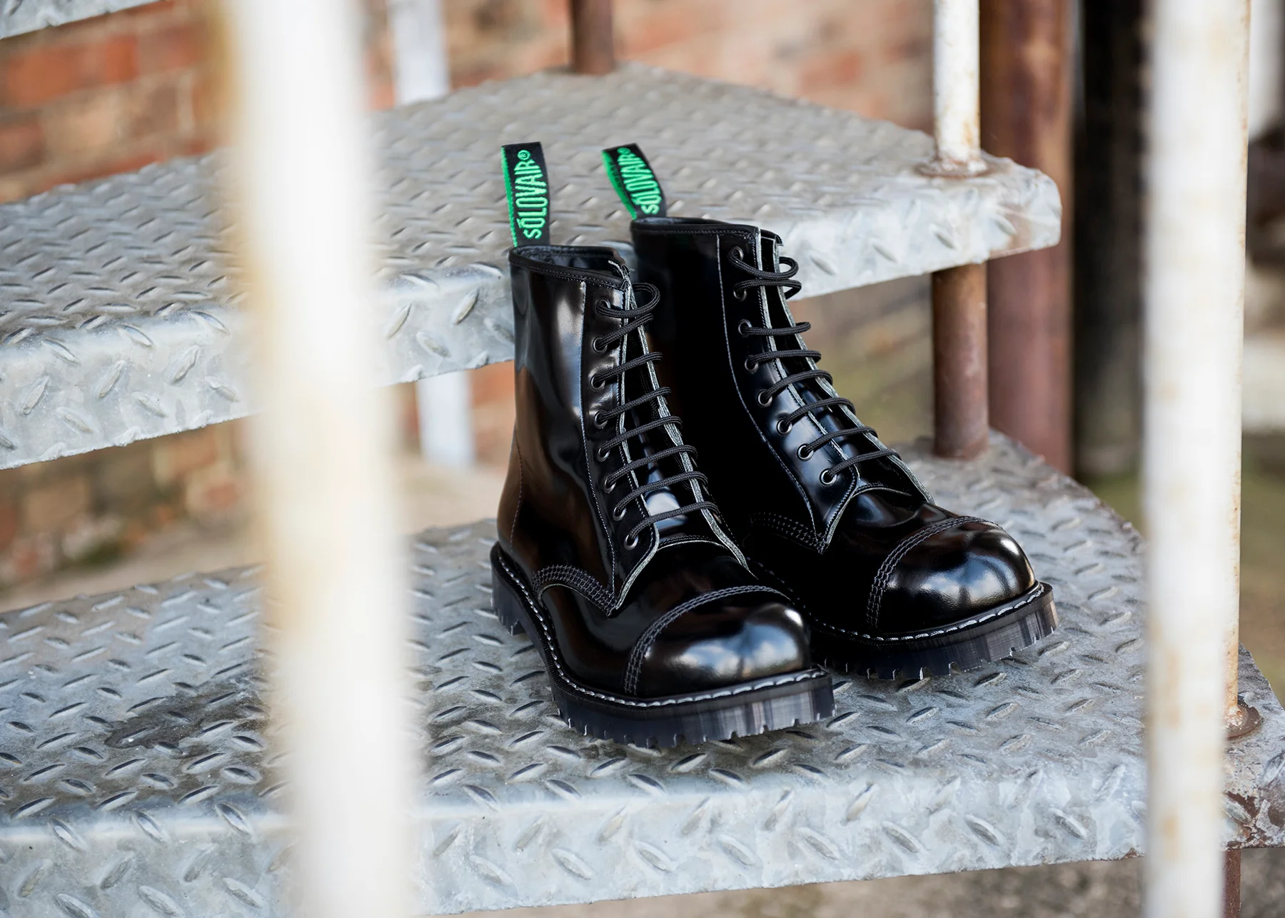 Black Hi-Shine 8 Eye Steel Toe Derby Boot - Image 5